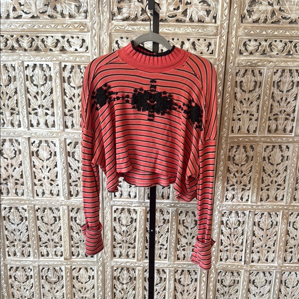 Free People Striped Red and Black Women's Top